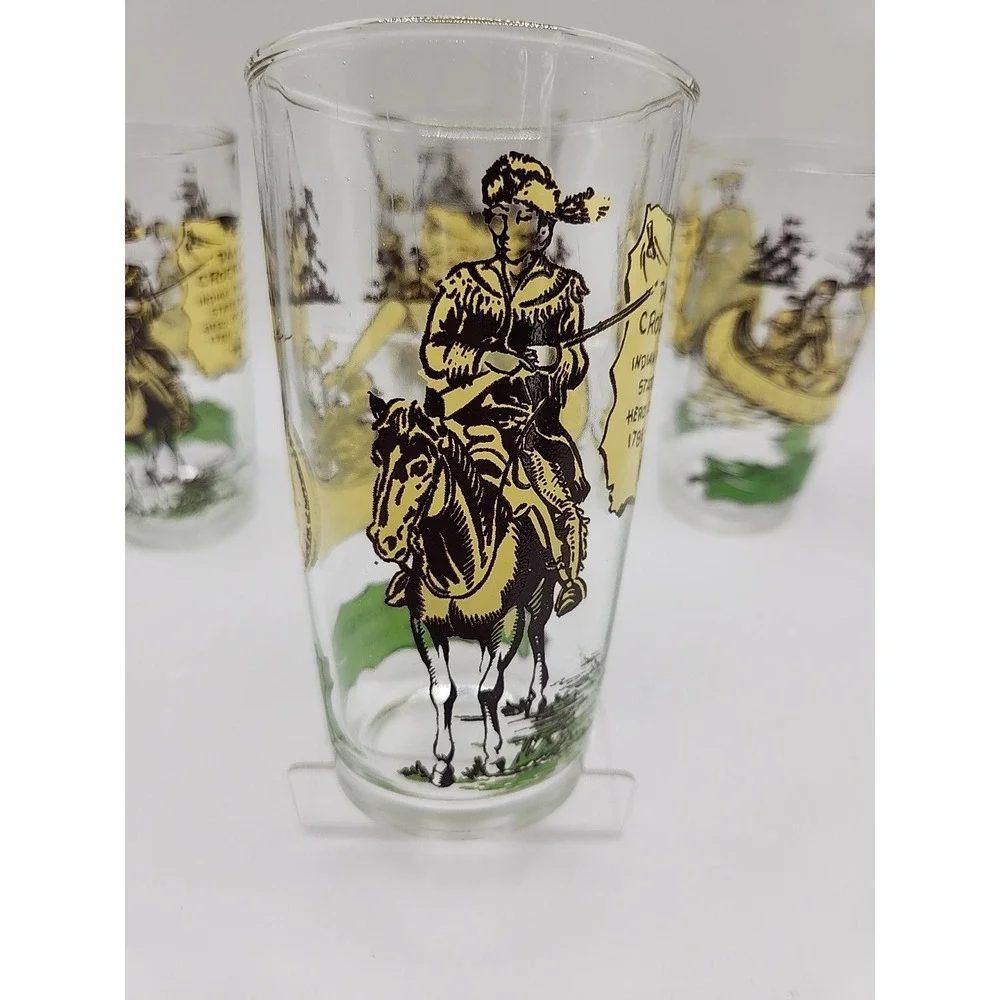 1950s Davy Crockett 1786-1836 Collector's Drinking Glass Set of 4 Indian Fighter